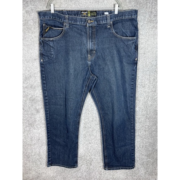 Ariat Rebar M5 Straight Leg Jeans Mens Size 44x30 Blue Denim‎ Pockets Stretch - Picture 1 of 14
